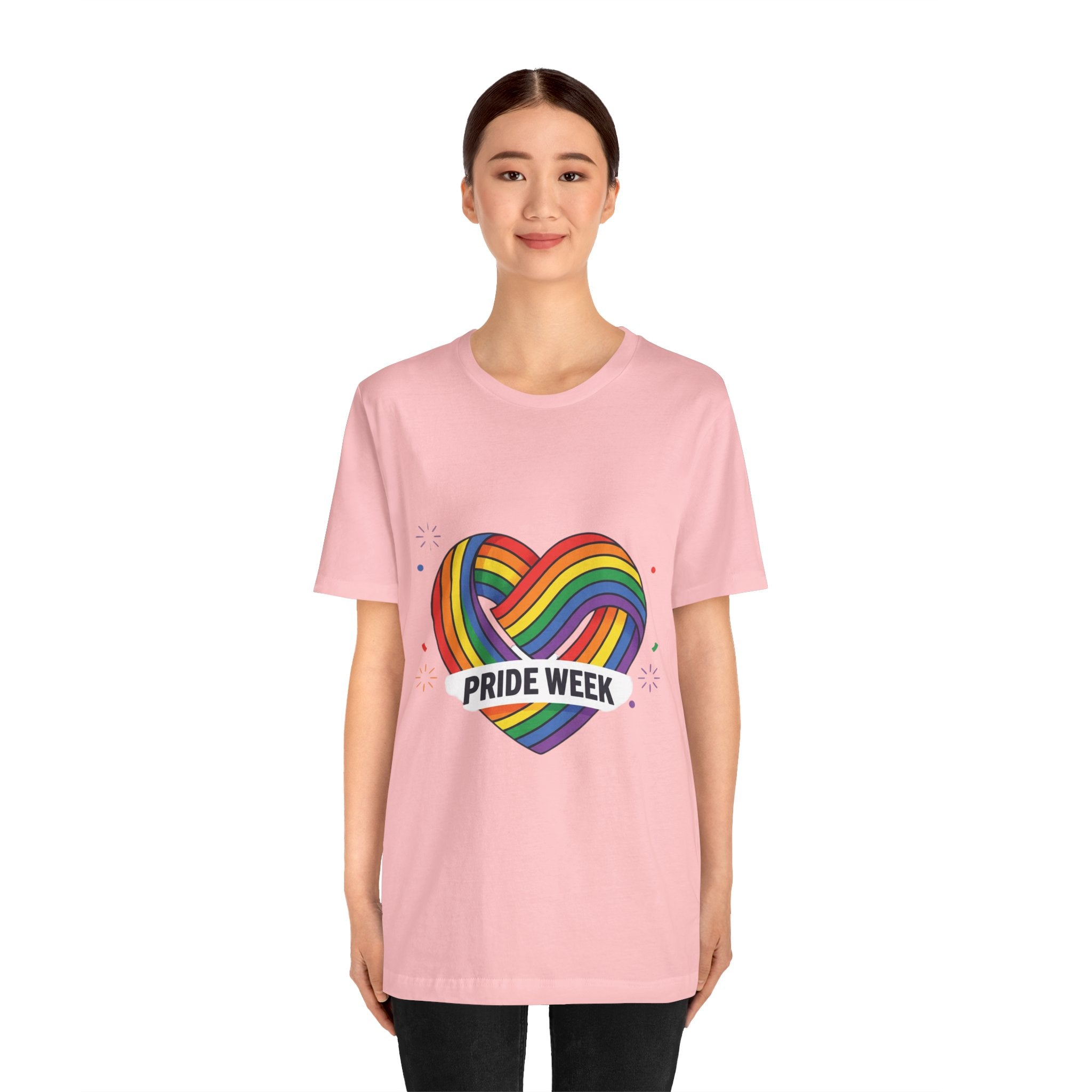 Pride Week Rainbow Heart Tee — "Progress Over Perfection" Back Print