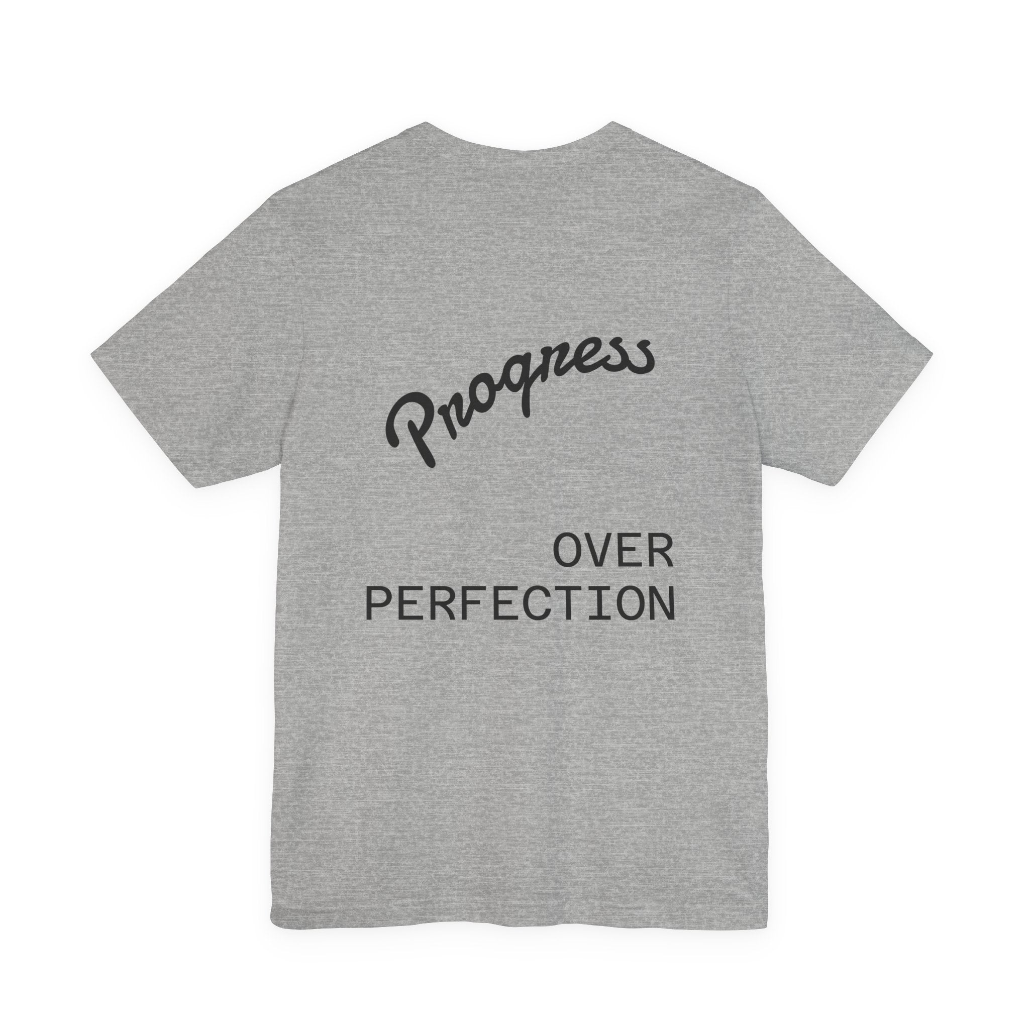 Pride Week Rainbow Heart Tee — "Progress Over Perfection" Back Print