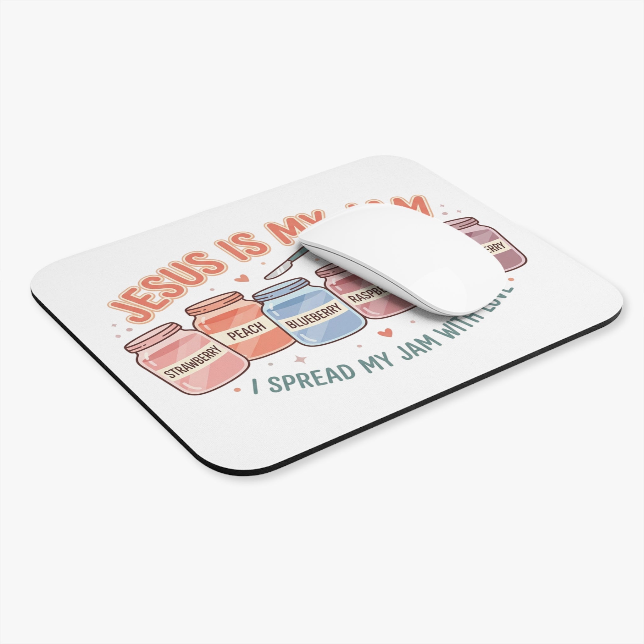 Jesus Is My Jam Rectangular Mouse Pad — Cute Pastel Faith Desk Mat