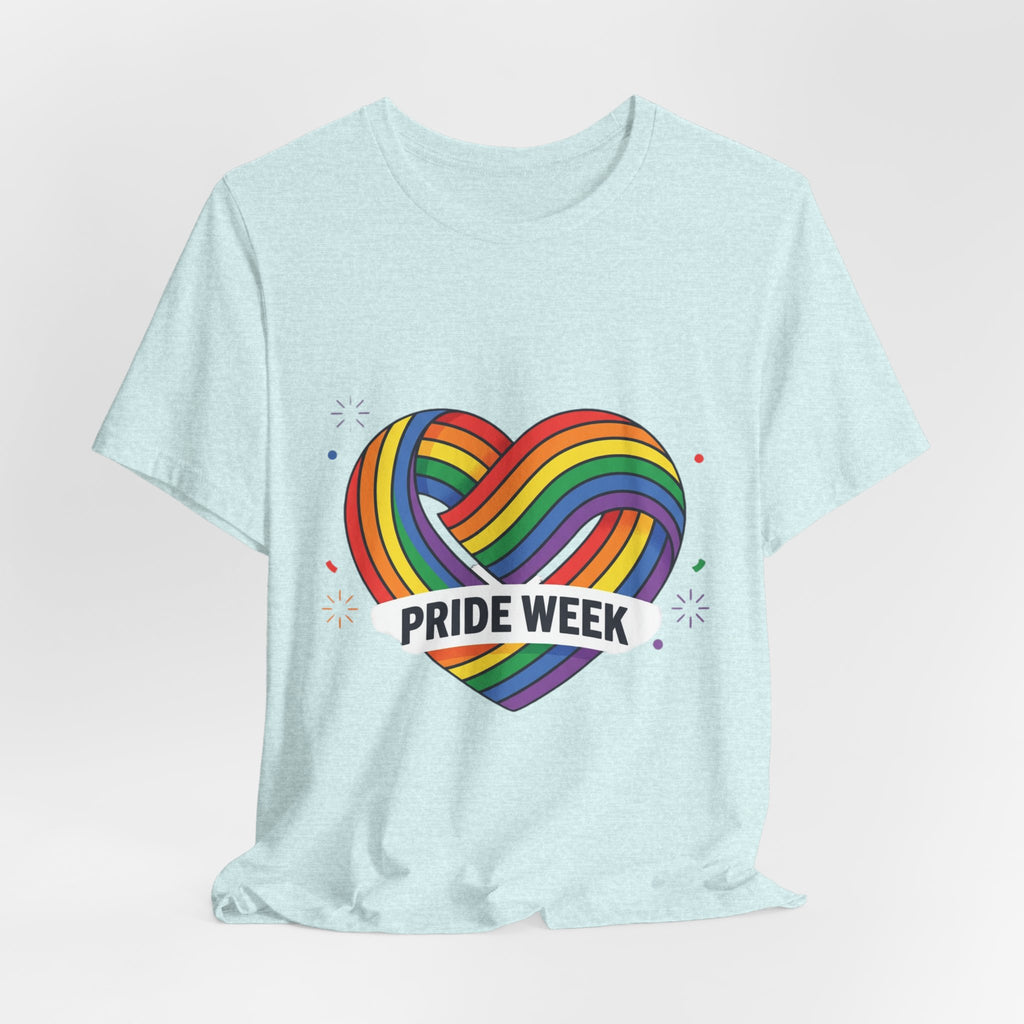 Pride Week Rainbow Heart Tee — "Progress Over Perfection" Back Print