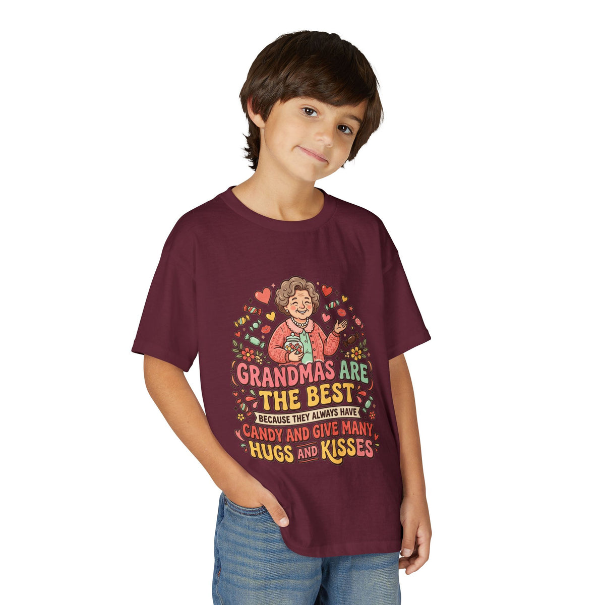 Grandmas Are The Best Kids' T-Shirt — Candy, Hugs & Kisses Design
