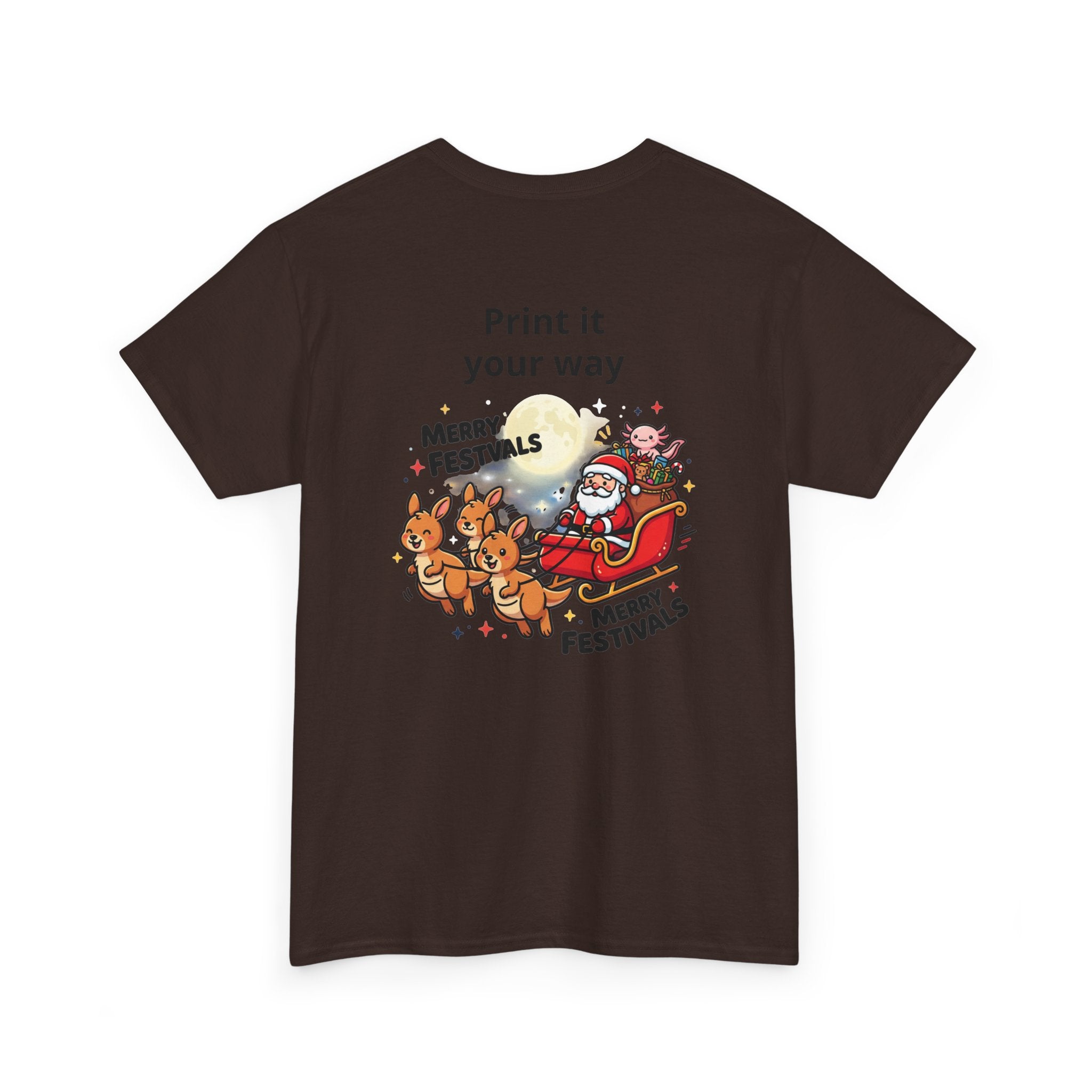 Festive Santa & Reindeer Tee — "Merry Christmas / Merry Festivals" Holiday Shirt with Cute Axolotl