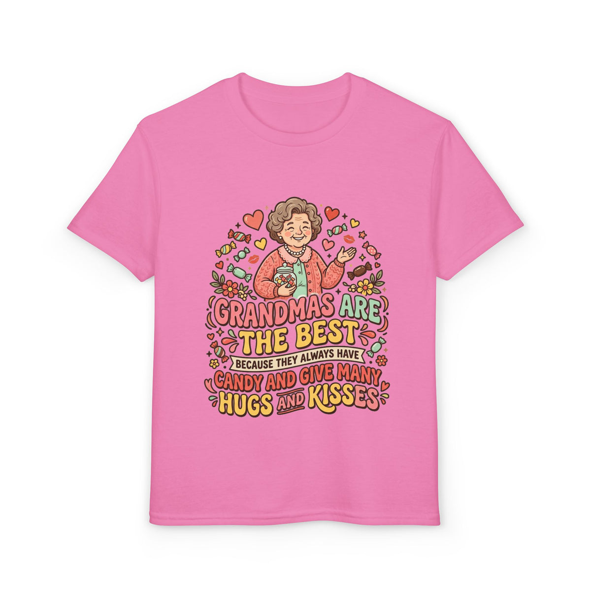 Grandmas Are The Best Kids' T-Shirt — Candy, Hugs & Kisses Design