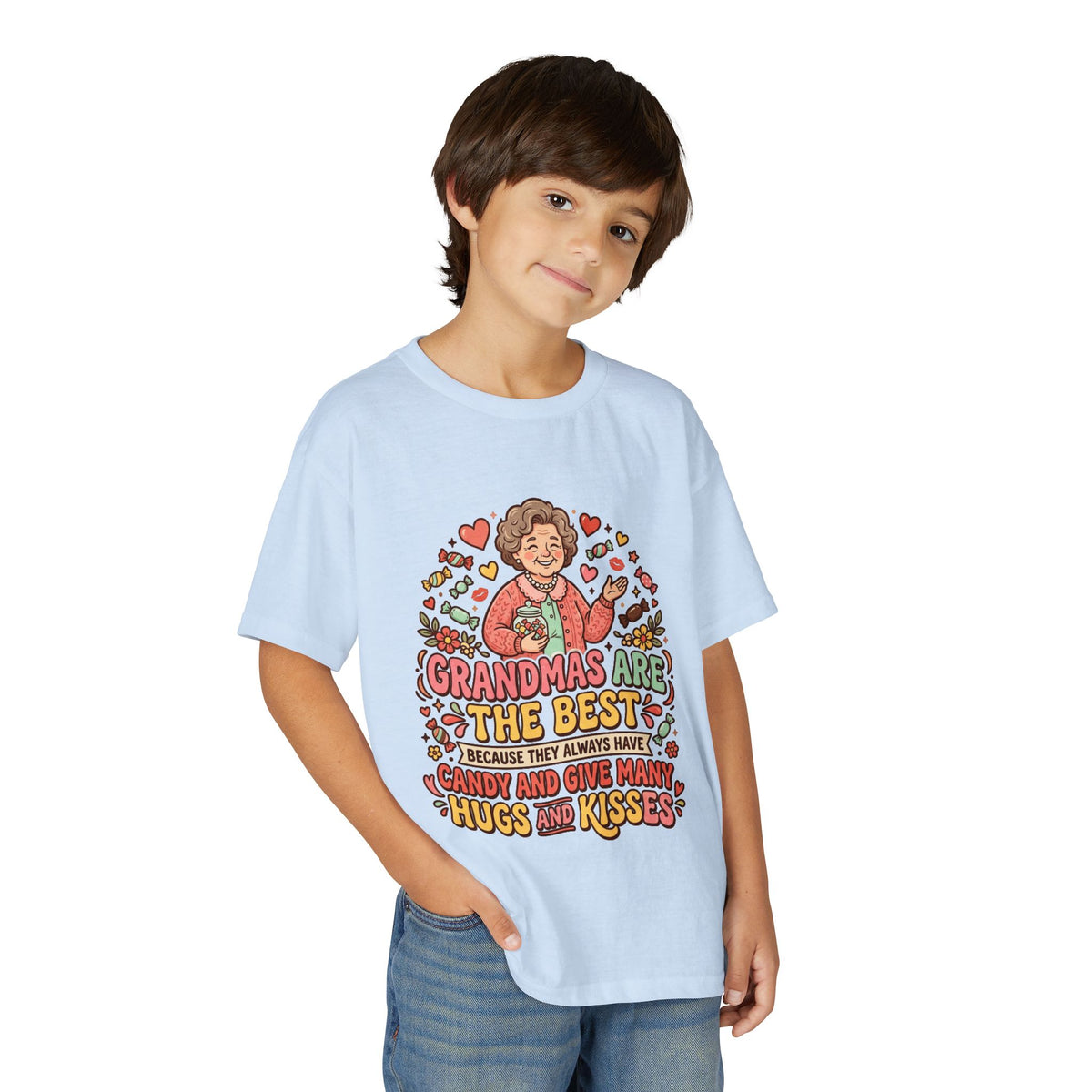 Grandmas Are The Best Kids' T-Shirt — Candy, Hugs & Kisses Design