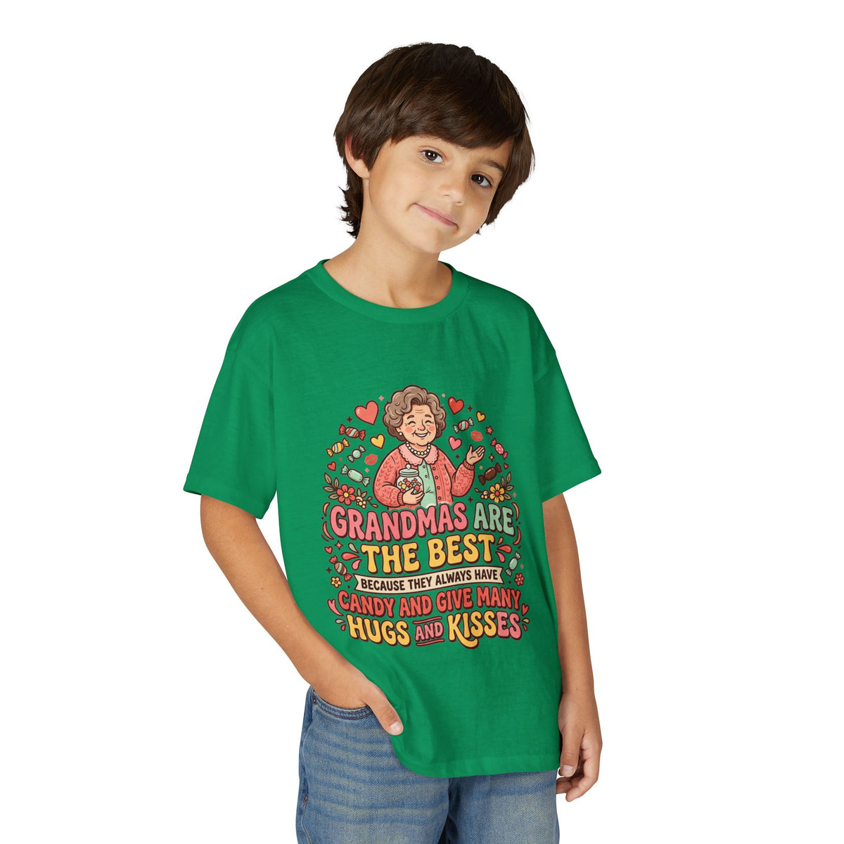 Grandmas Are The Best Kids' T-Shirt — Candy, Hugs & Kisses Design