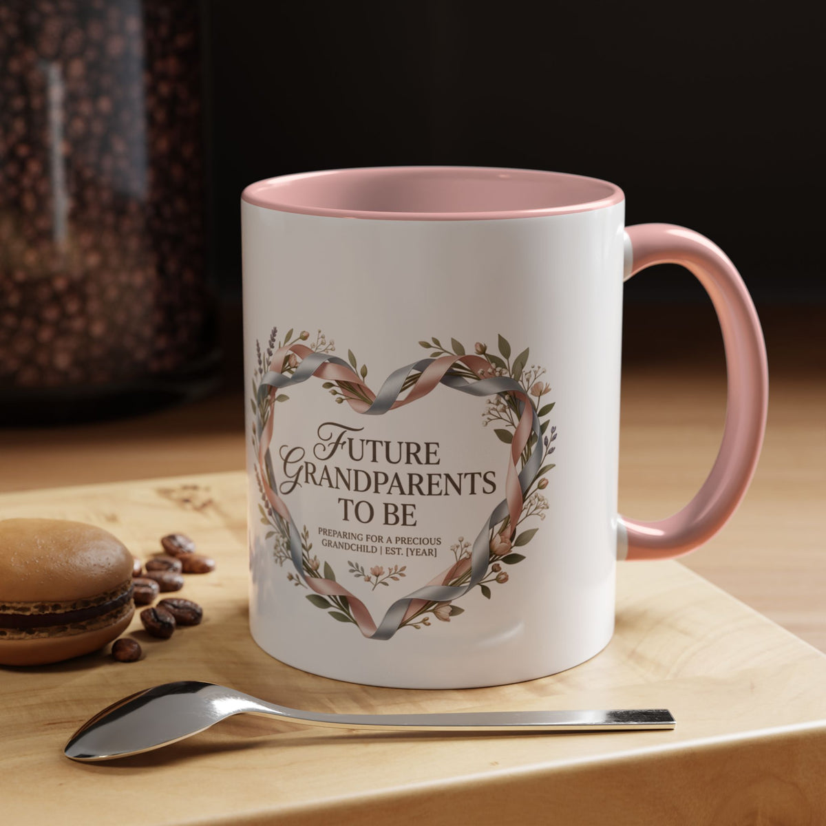 Future Grandparents To Be Accent Coffee Mug — Floral Heart Pregnancy Announcement Gift (11/15oz)