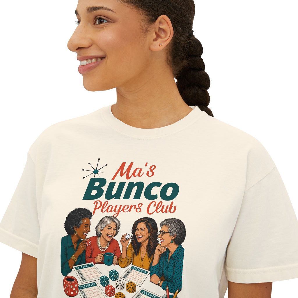 Ma’s Bunco Players Club Women’s Boxy Tee – Bunco Queen Game Night Shirt for Mom, Grandma & Sister