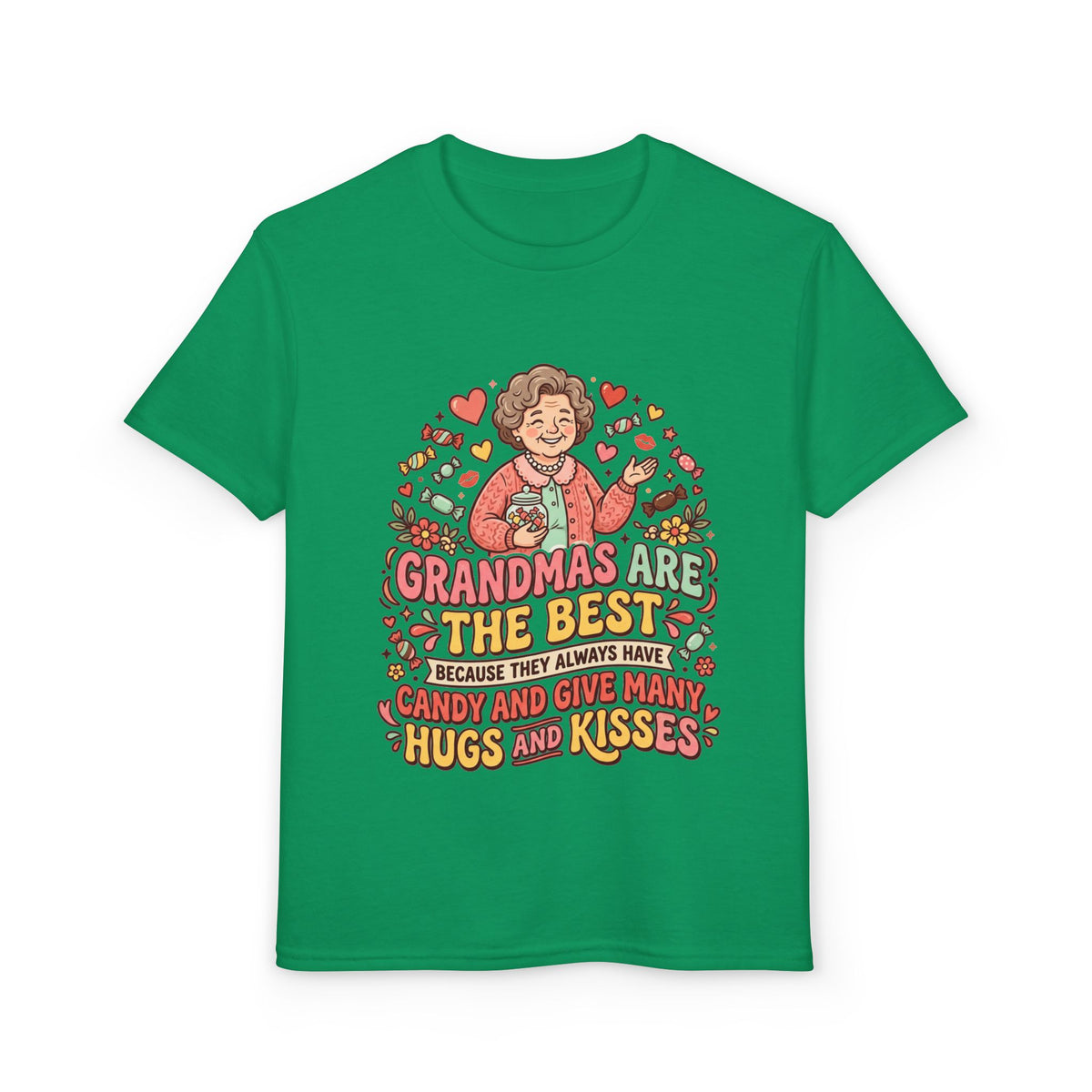Grandmas Are The Best Kids' T-Shirt — Candy, Hugs & Kisses Design