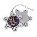 Pewter Snowflake Ornament — Custom Round Photo Insert Holiday Keepsake