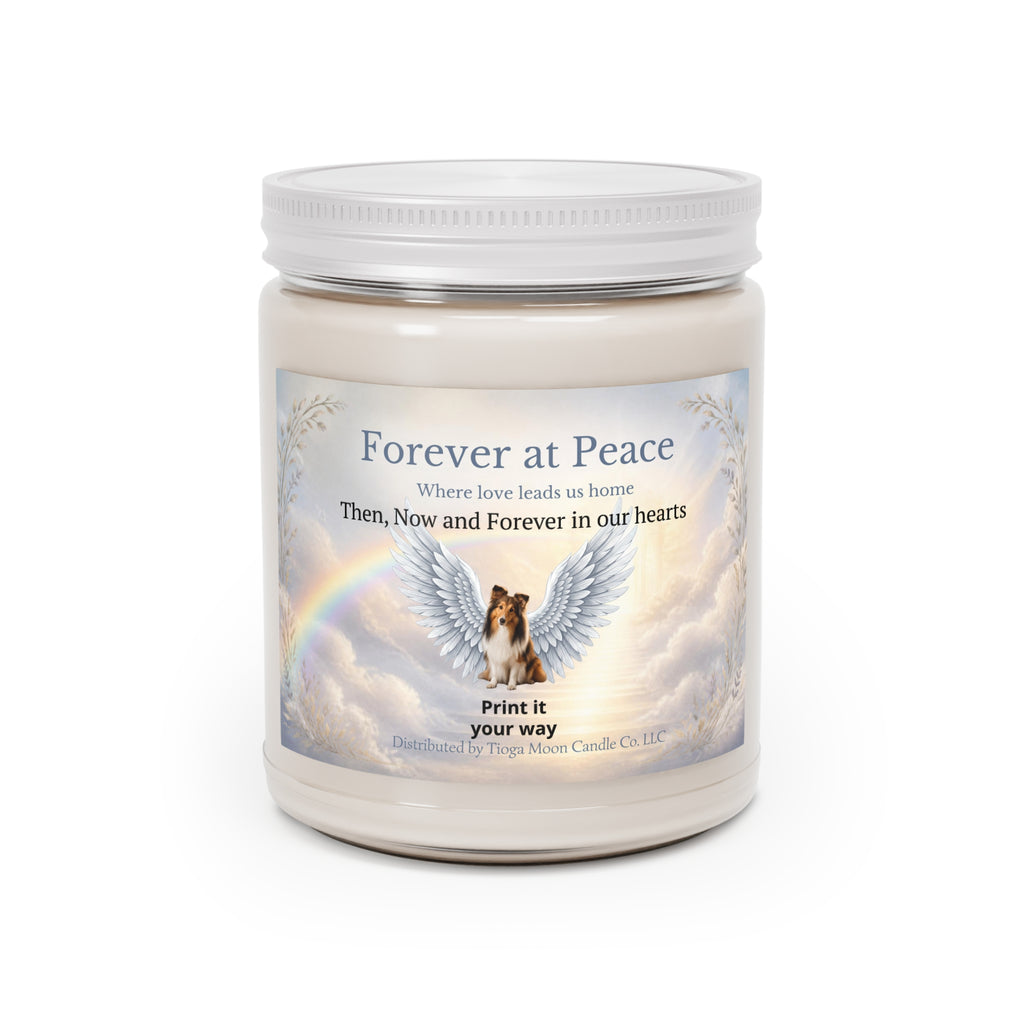 Memorial Soy Candle 9oz — "Forever at Peace" Angel Wings & Rainbow Tribute