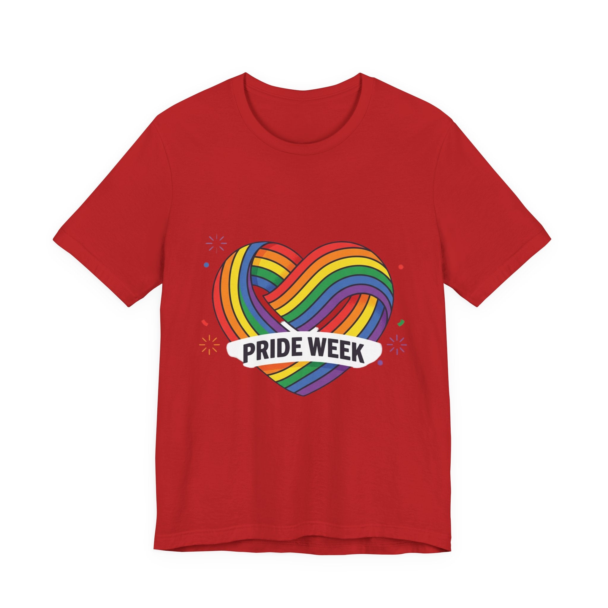 Pride Week Rainbow Heart Tee — "Progress Over Perfection" Back Print