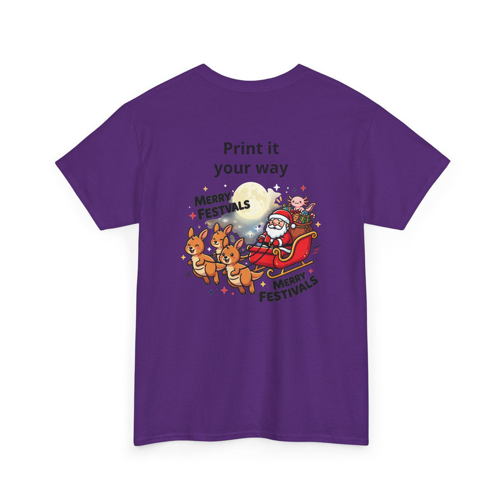 Festive Santa & Reindeer Tee — "Merry Christmas / Merry Festivals" Holiday Shirt with Cute Axolotl