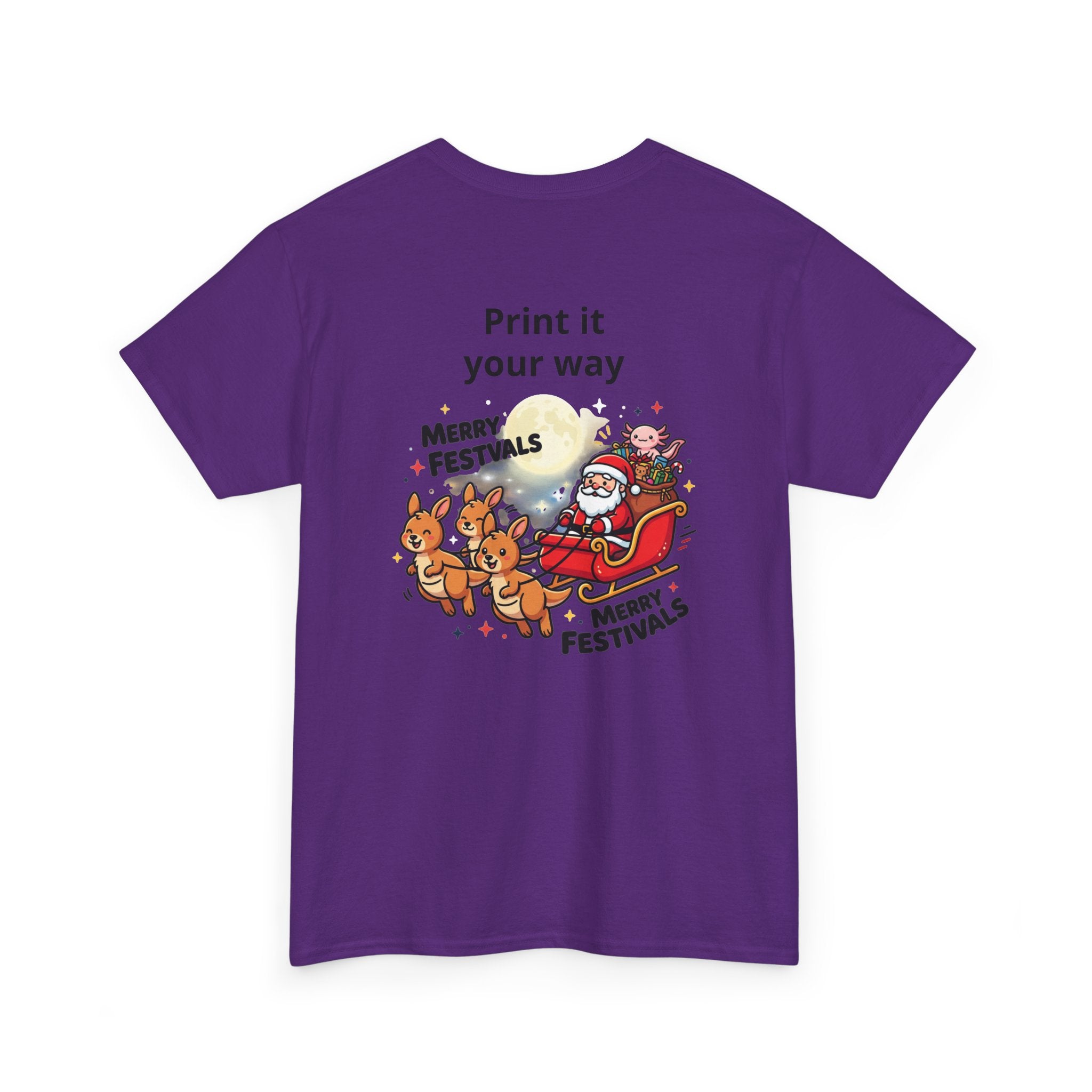 Festive Santa & Reindeer Tee — "Merry Christmas / Merry Festivals" Holiday Shirt with Cute Axolotl