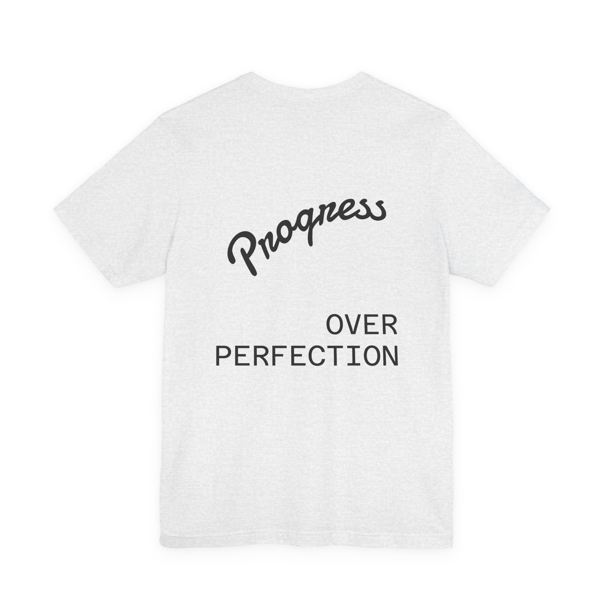 Pride Week Rainbow Heart Tee — "Progress Over Perfection" Back Print