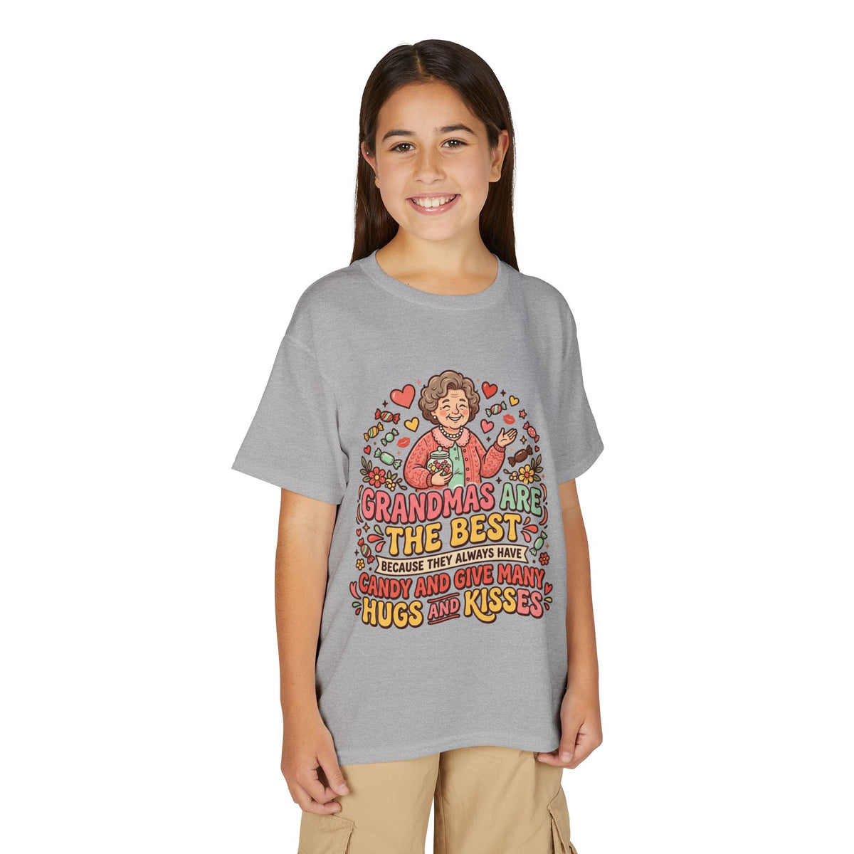 Grandmas Are The Best Kids' T-Shirt — Candy, Hugs & Kisses Design