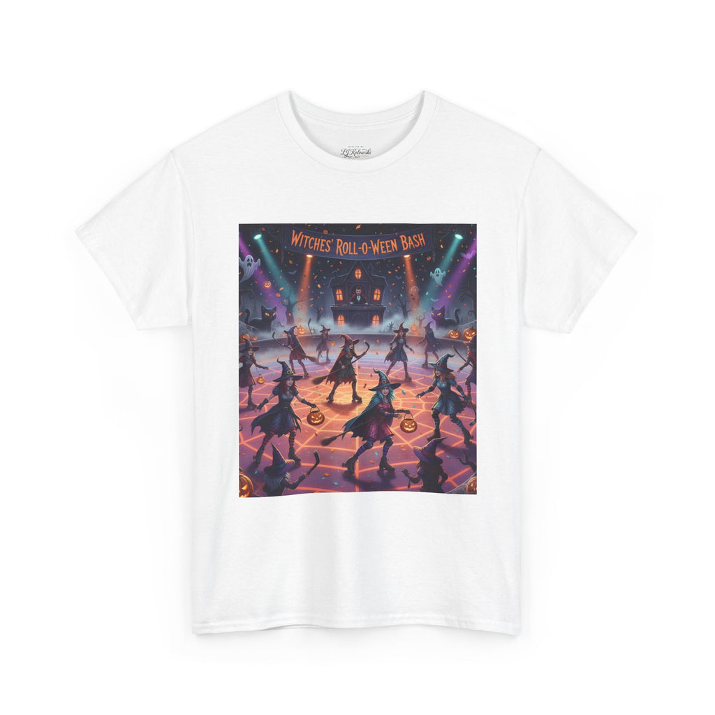 Witch on Wheels Tee — Retro Halloween Skate Party Graphic T‑Shirt