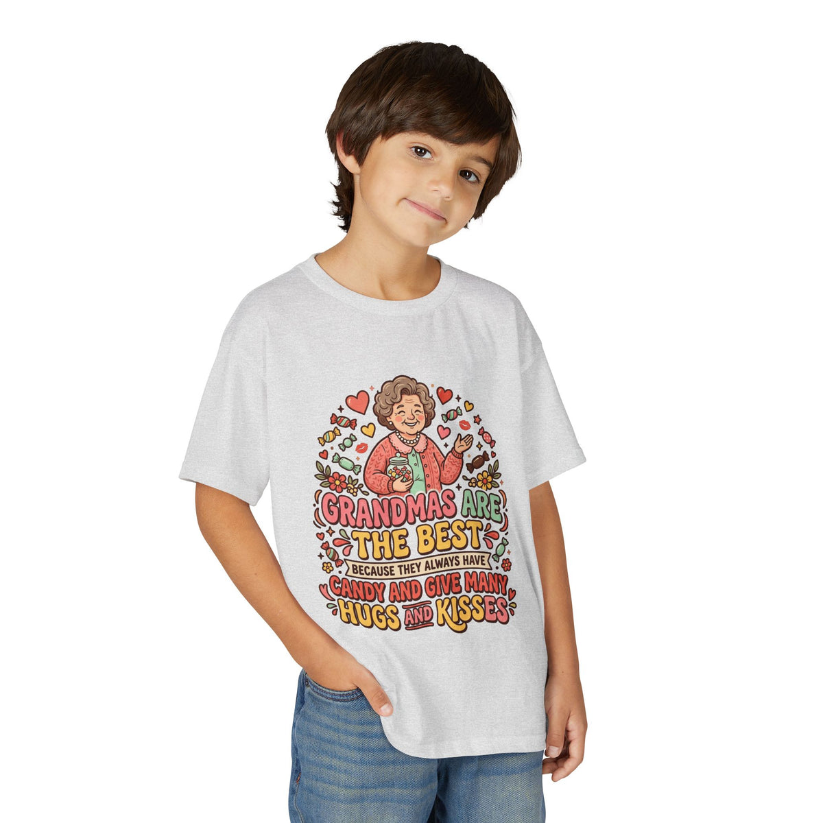 Grandmas Are The Best Kids' T-Shirt — Candy, Hugs & Kisses Design