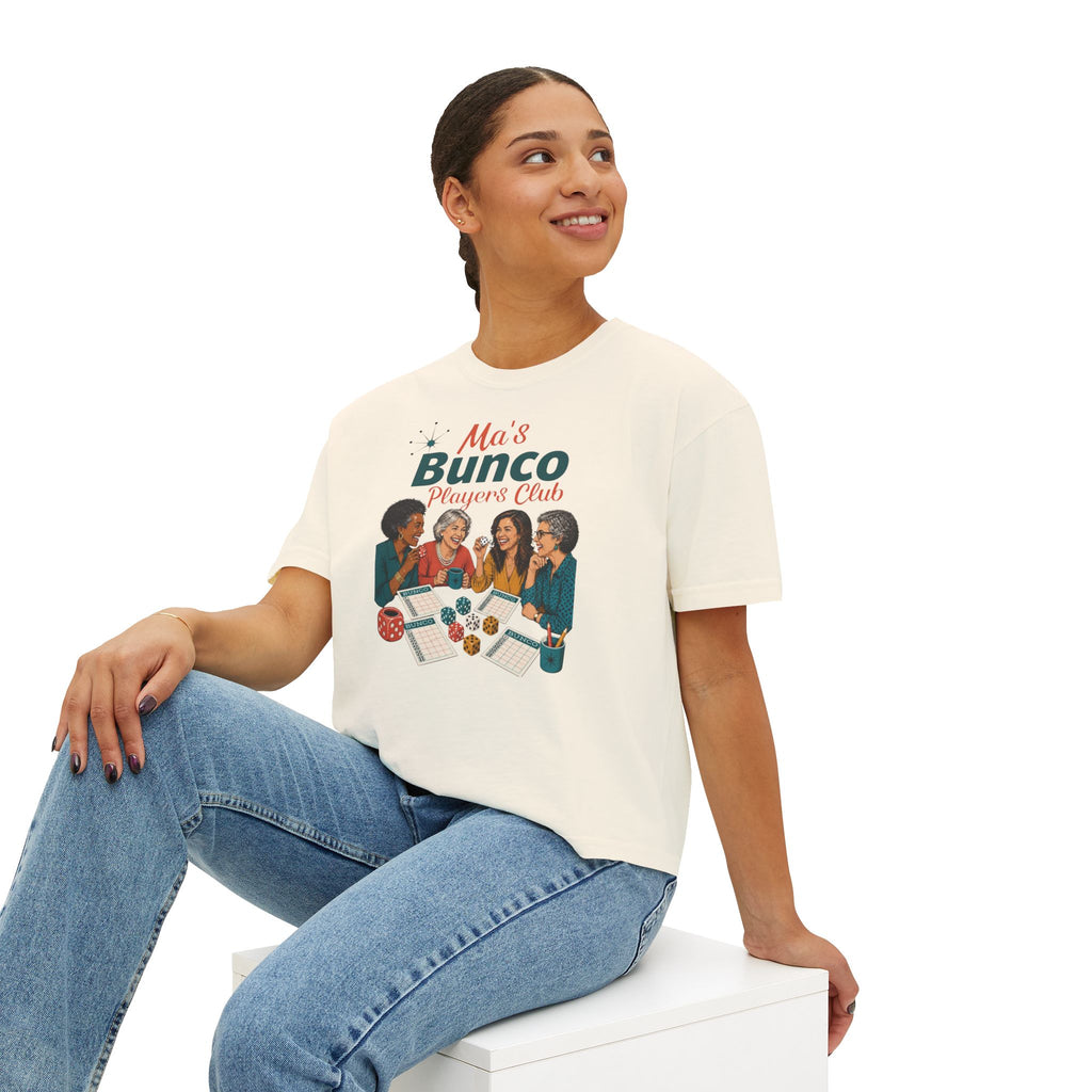 Ma’s Bunco Players Club Women’s Boxy Tee – Bunco Queen Game Night Shirt for Mom, Grandma & Sister