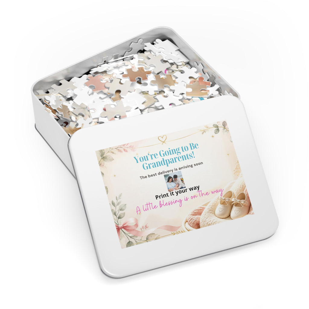 Grandparents Announcement Jigsaw Puzzle Tin — “You’re Going to Be Grandparents!” Keepsake