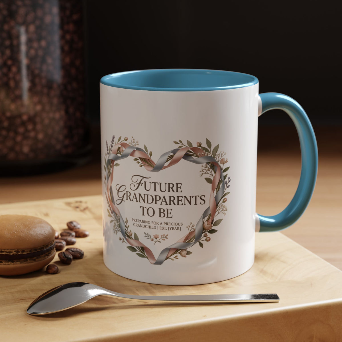 Future Grandparents To Be Accent Coffee Mug — Floral Heart Pregnancy Announcement Gift (11/15oz)