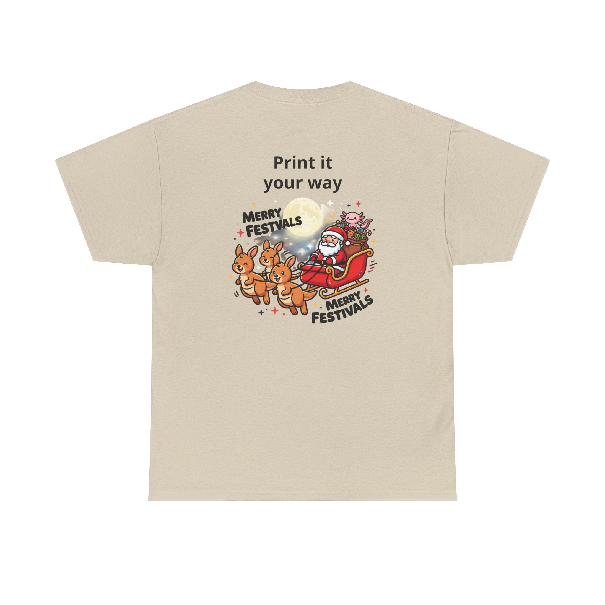 Festive Santa & Reindeer Tee — "Merry Christmas / Merry Festivals" Holiday Shirt with Cute Axolotl