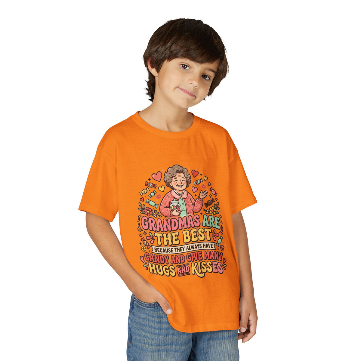 Grandmas Are The Best Kids' T-Shirt — Candy, Hugs & Kisses Design