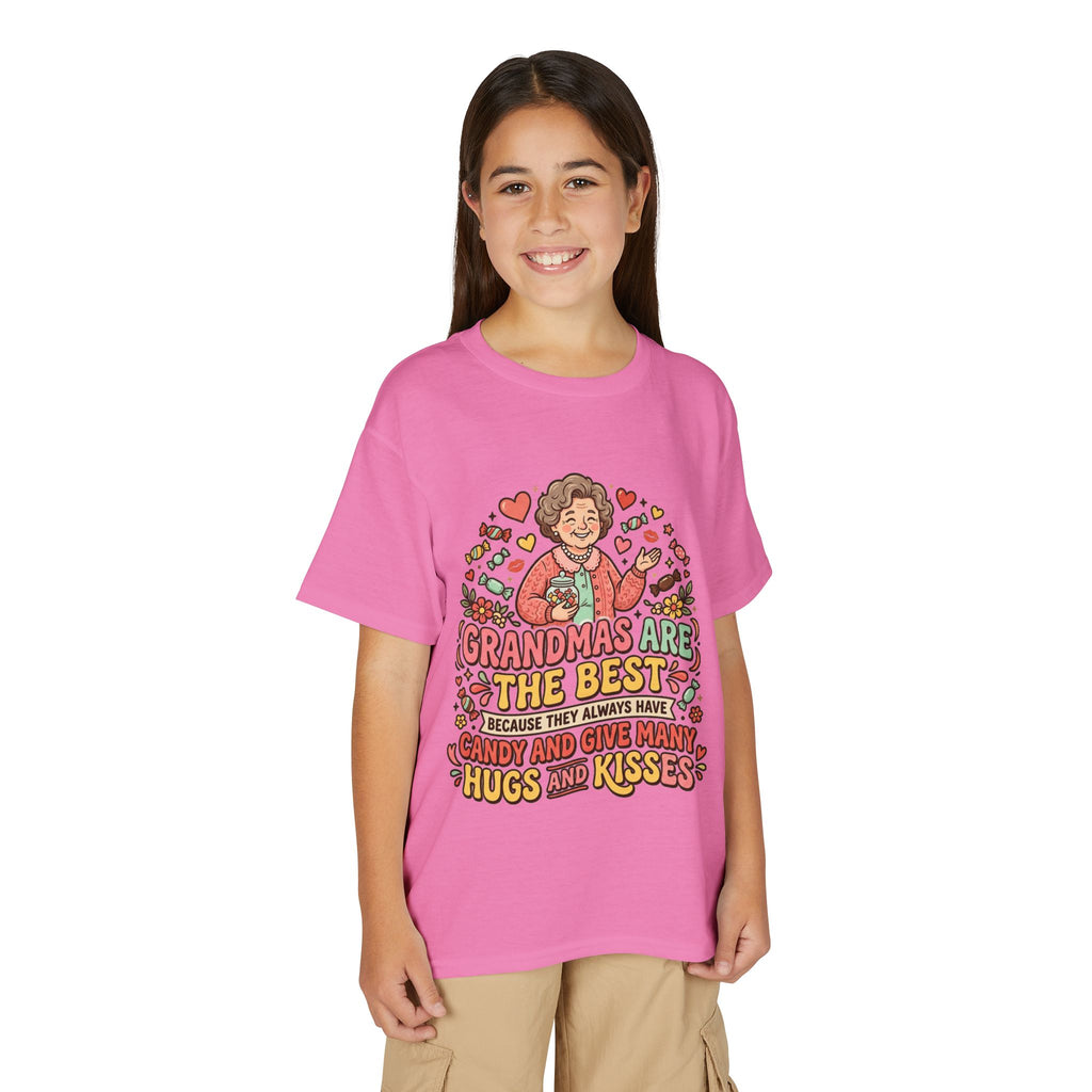 Grandmas Are The Best Kids' T-Shirt — Candy, Hugs & Kisses Design