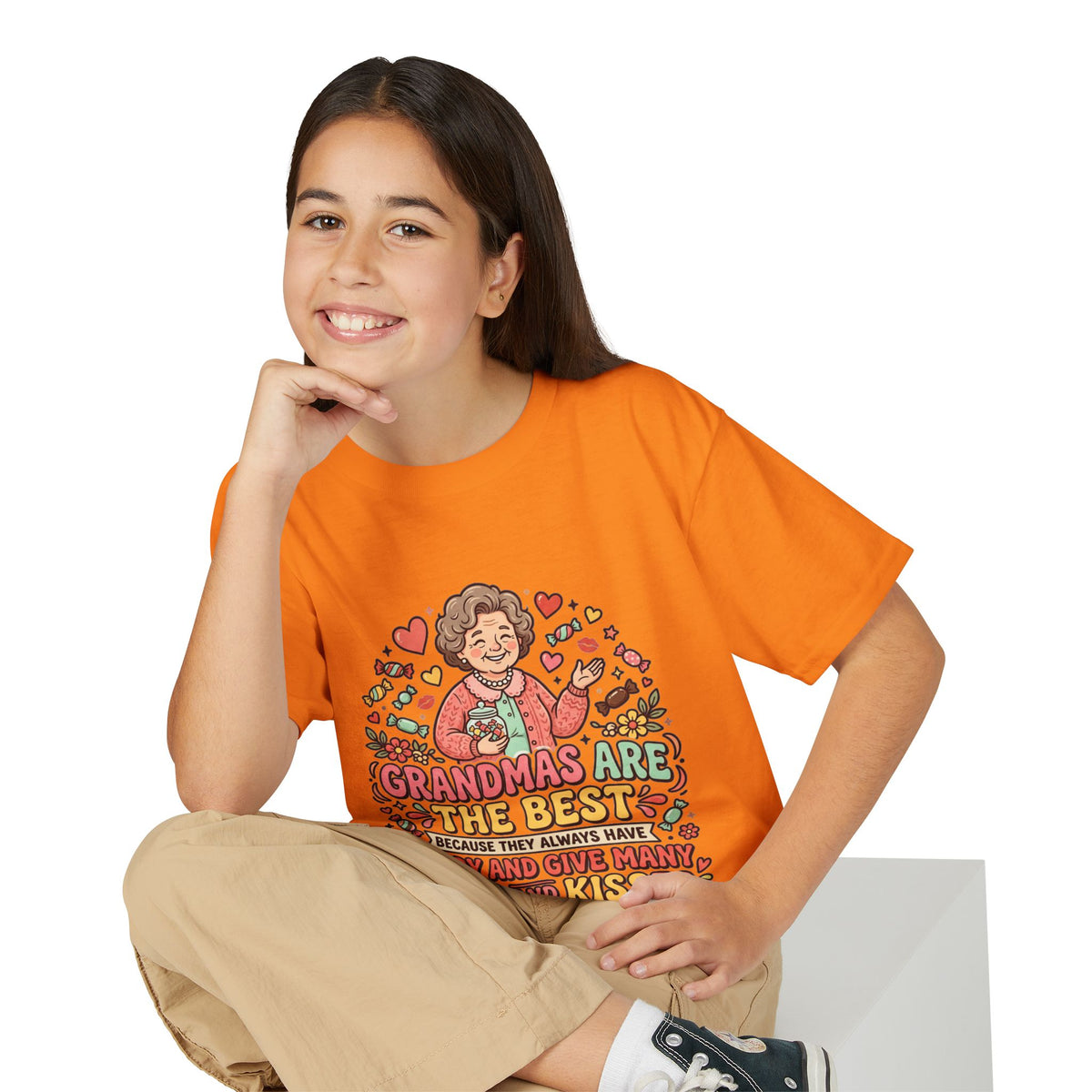 Grandmas Are The Best Kids' T-Shirt — Candy, Hugs & Kisses Design