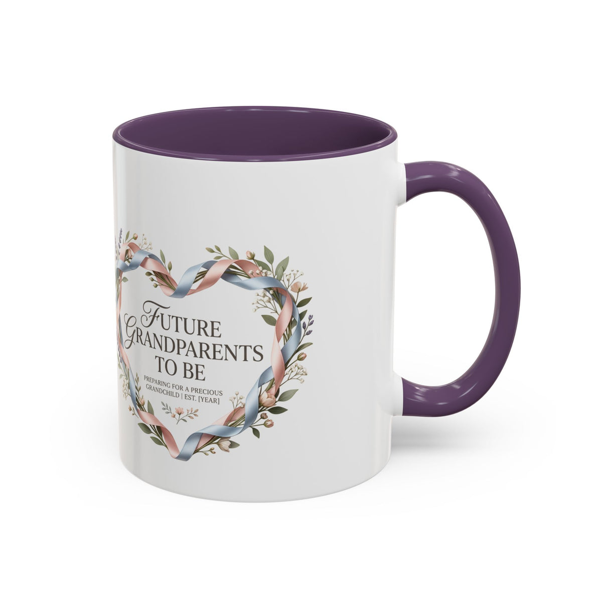 Future Grandparents To Be Accent Coffee Mug — Floral Heart Pregnancy Announcement Gift (11/15oz)