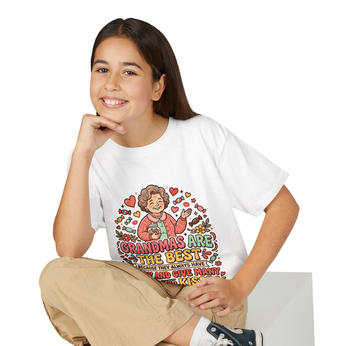 Grandmas Are The Best Kids' T-Shirt — Candy, Hugs & Kisses Design