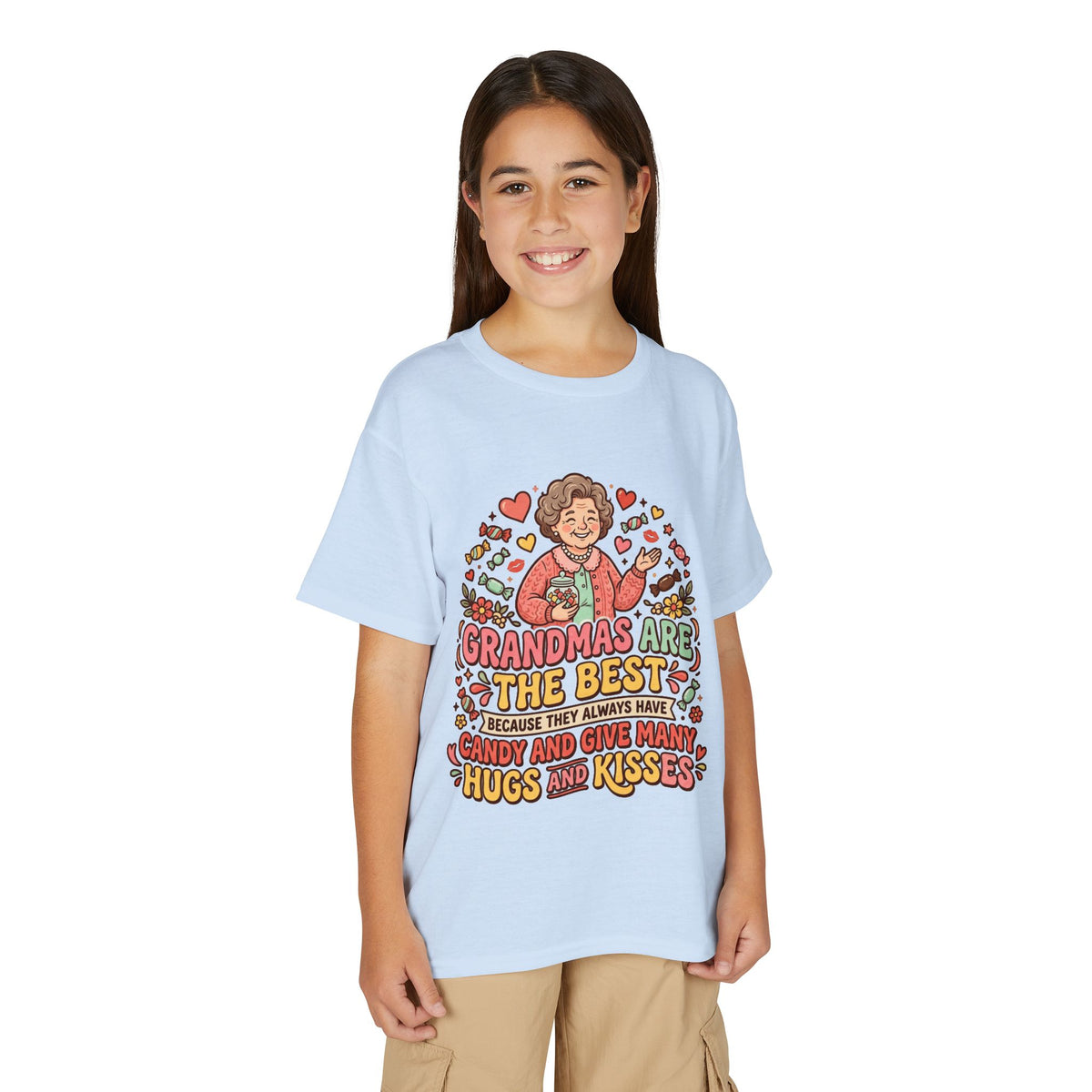 Grandmas Are The Best Kids' T-Shirt — Candy, Hugs & Kisses Design