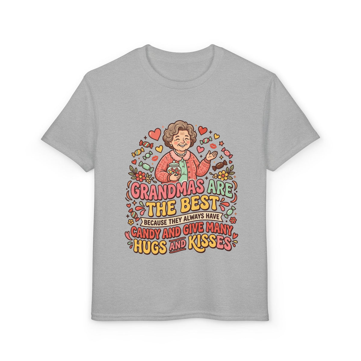 Grandmas Are The Best Kids' T-Shirt — Candy, Hugs & Kisses Design