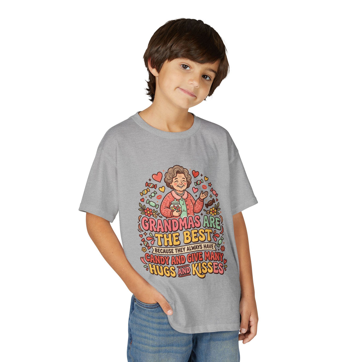 Grandmas Are The Best Kids' T-Shirt — Candy, Hugs & Kisses Design