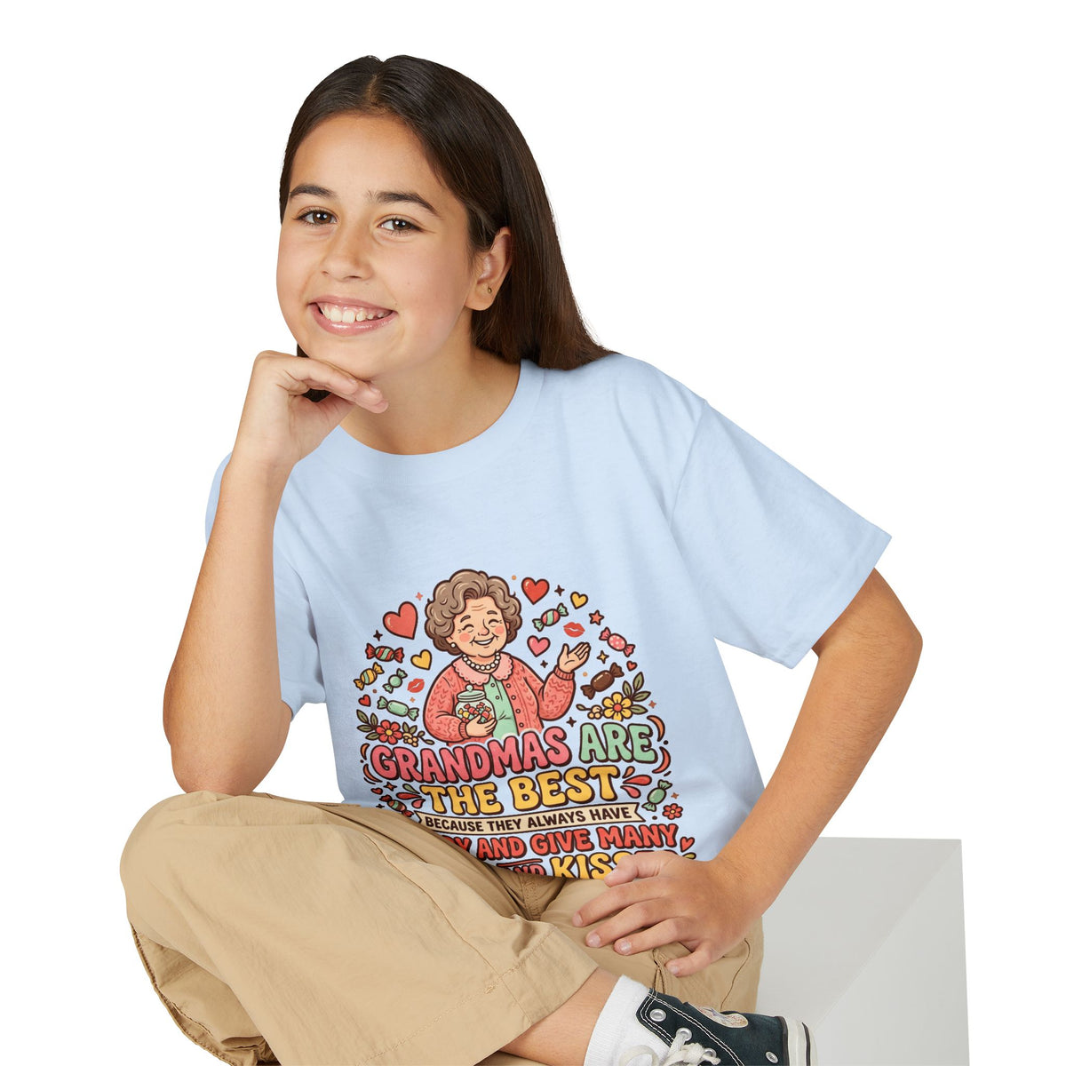 Grandmas Are The Best Kids' T-Shirt — Candy, Hugs & Kisses Design