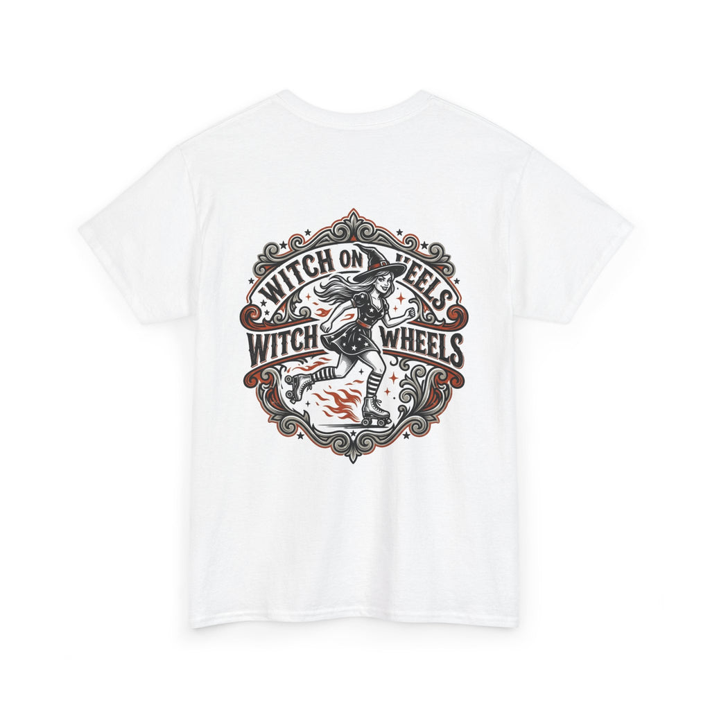 Witch on Wheels Tee — Retro Halloween Skate Party Graphic T‑Shirt
