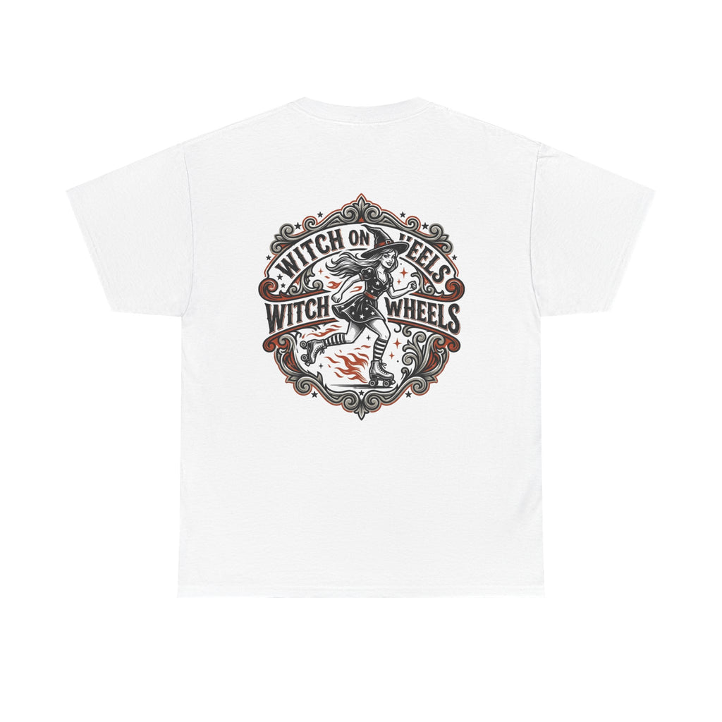 Witch on Wheels Tee — Retro Halloween Skate Party Graphic T‑Shirt