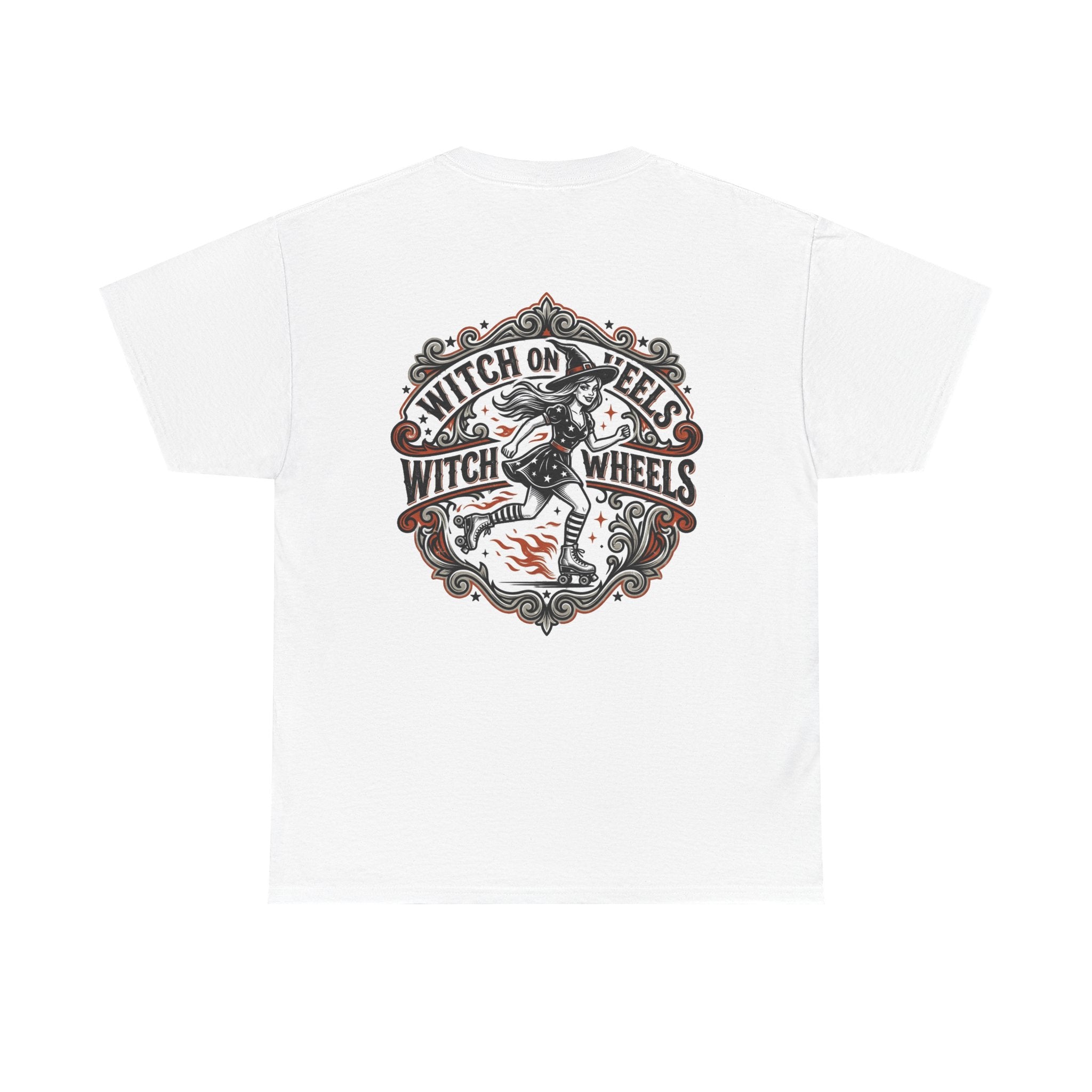Witch on Wheels Tee — Retro Halloween Skate Party Graphic T‑Shirt