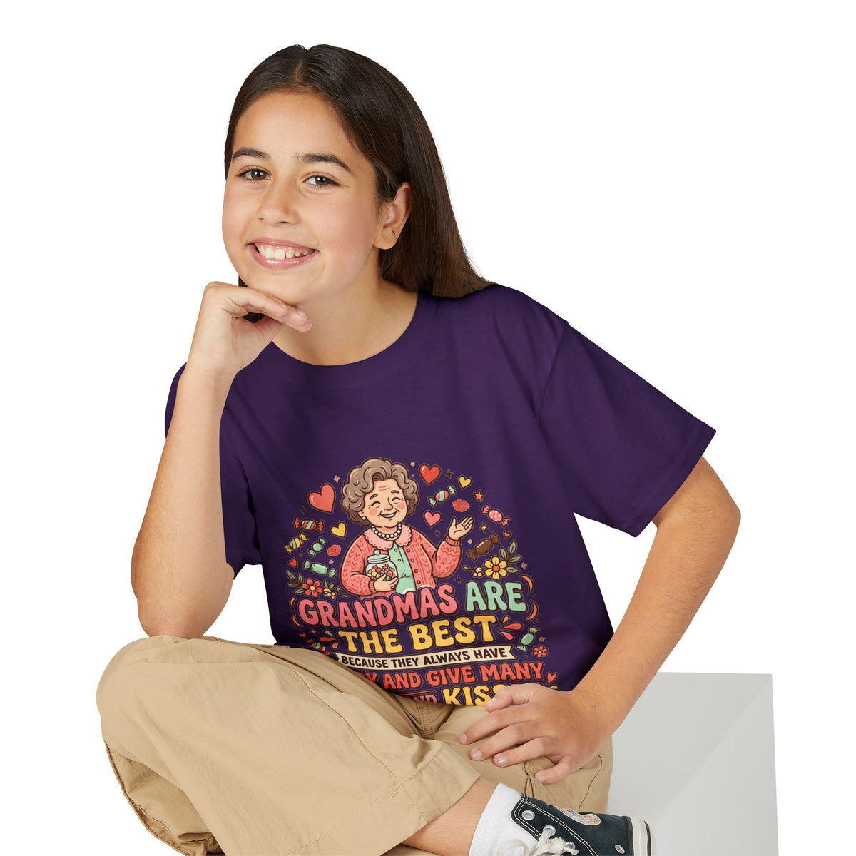 Grandmas Are The Best Kids' T-Shirt — Candy, Hugs & Kisses Design