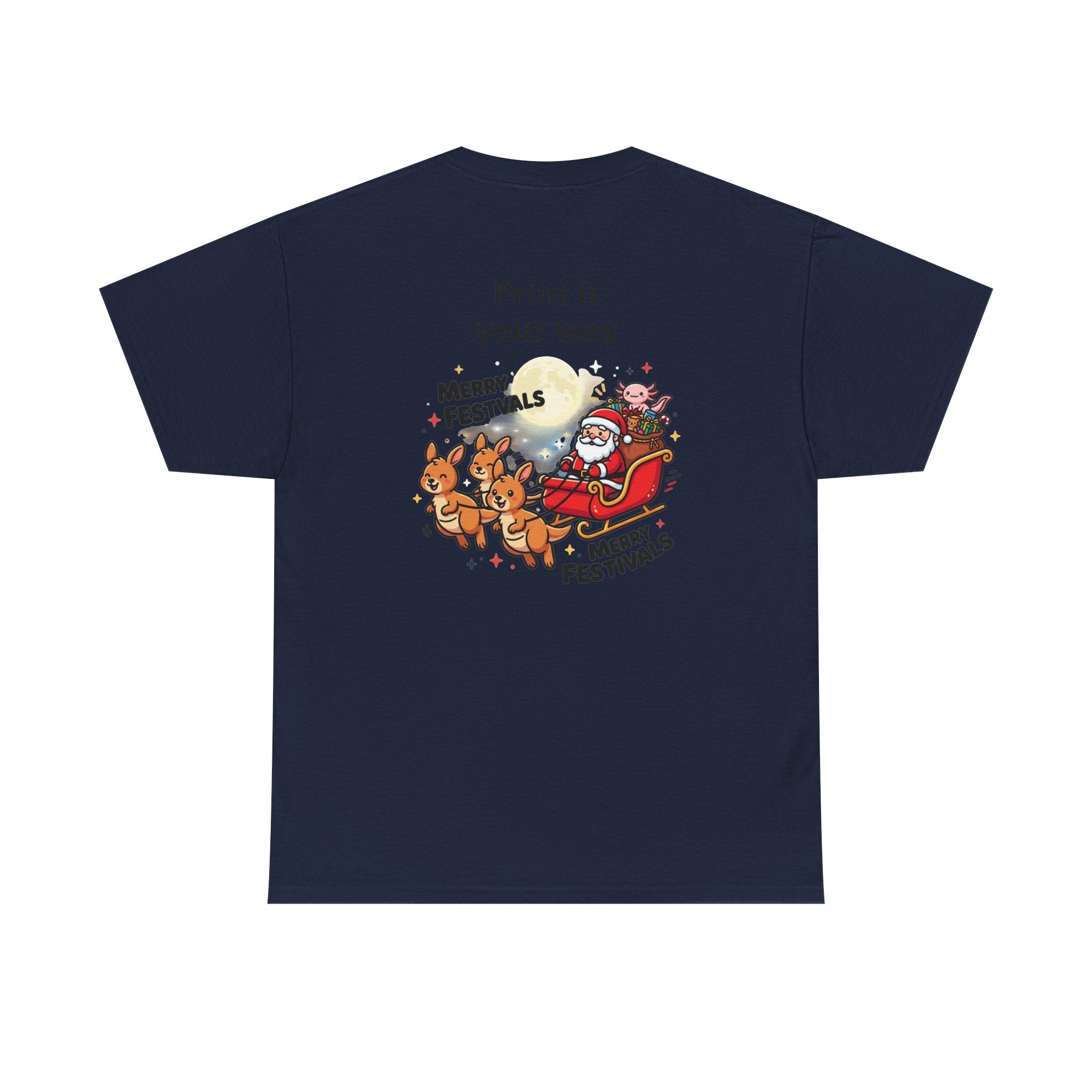 Festive Santa & Reindeer Tee — "Merry Christmas / Merry Festivals" Holiday Shirt with Cute Axolotl