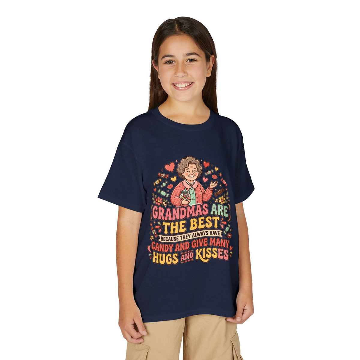 Grandmas Are The Best Kids' T-Shirt — Candy, Hugs & Kisses Design