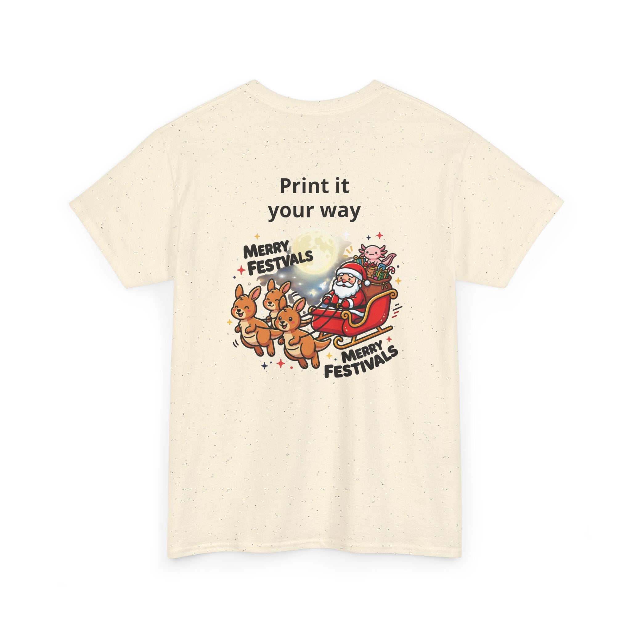 Festive Santa & Reindeer Tee — "Merry Christmas / Merry Festivals" Holiday Shirt with Cute Axolotl