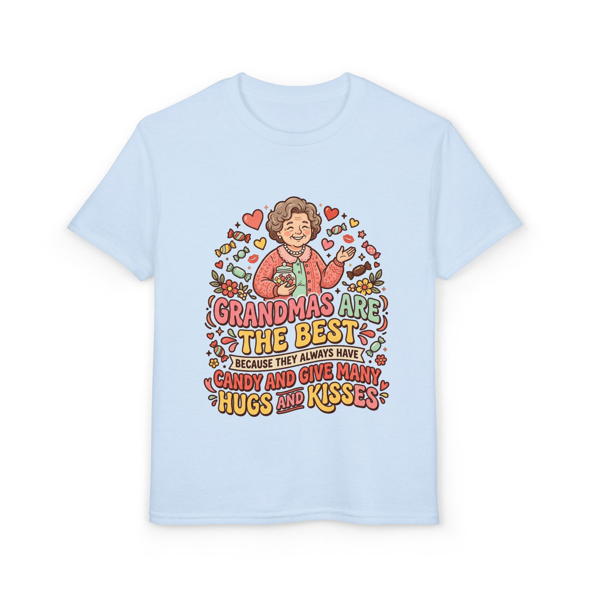 Grandmas Are The Best Kids' T-Shirt — Candy, Hugs & Kisses Design