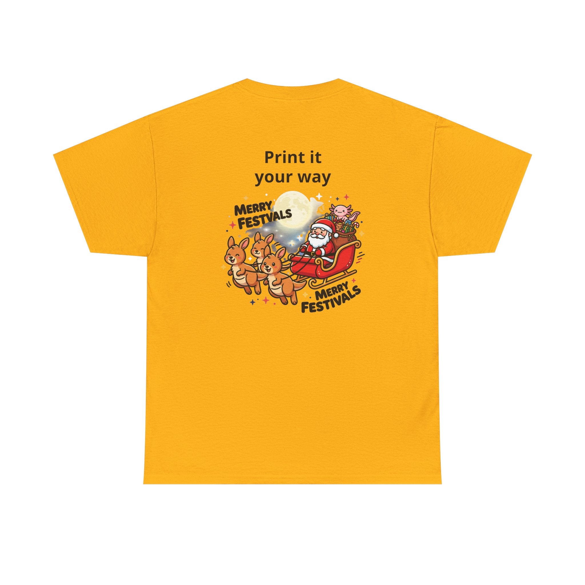 Festive Santa & Reindeer Tee — "Merry Christmas / Merry Festivals" Holiday Shirt with Cute Axolotl