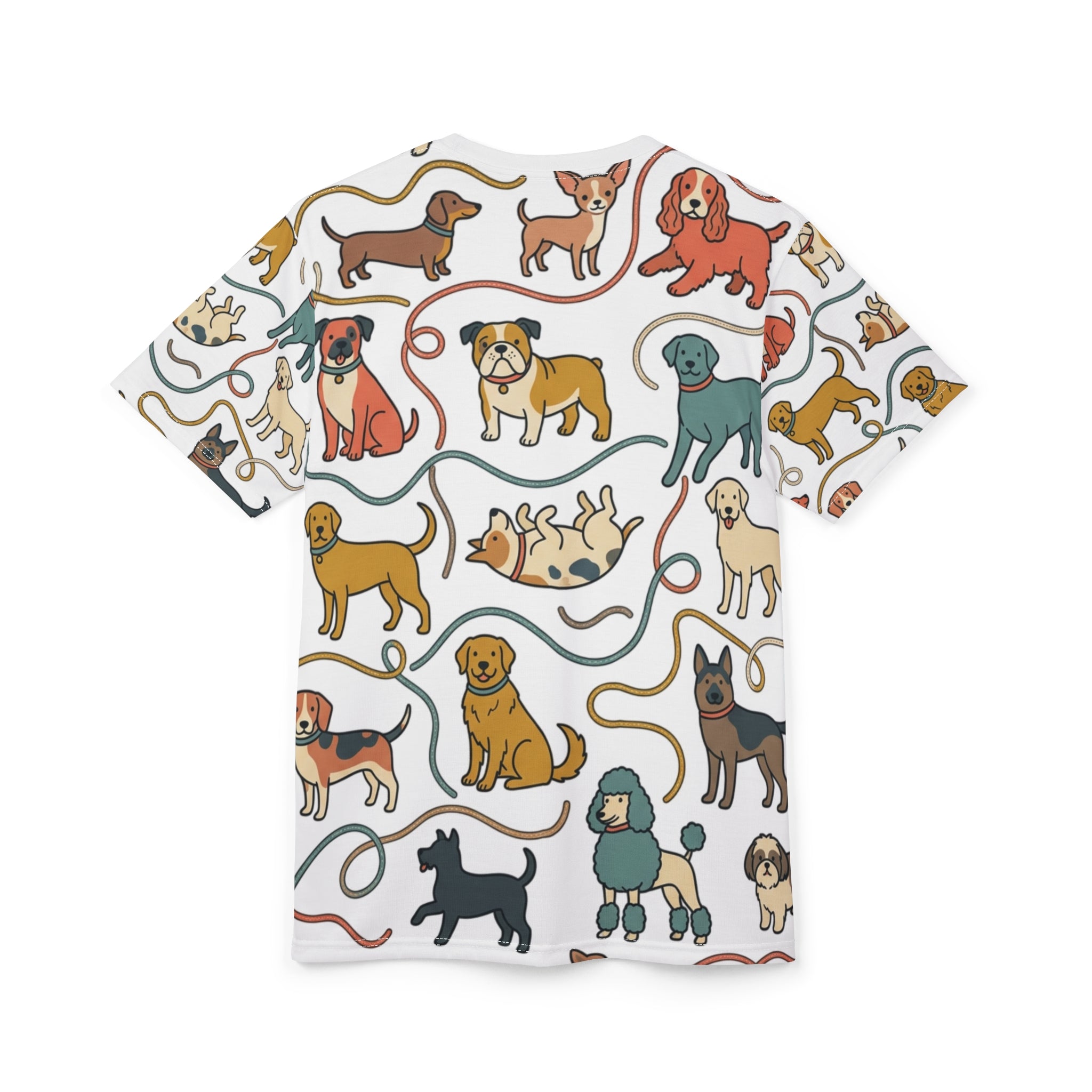 All-Over Print Dog Pattern Tee — Cute Puppy Breeds Graphic Shirt