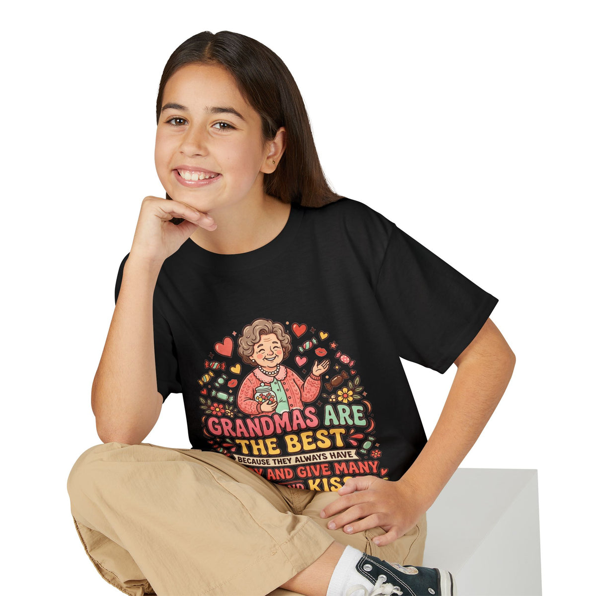 Grandmas Are The Best Kids' T-Shirt — Candy, Hugs & Kisses Design