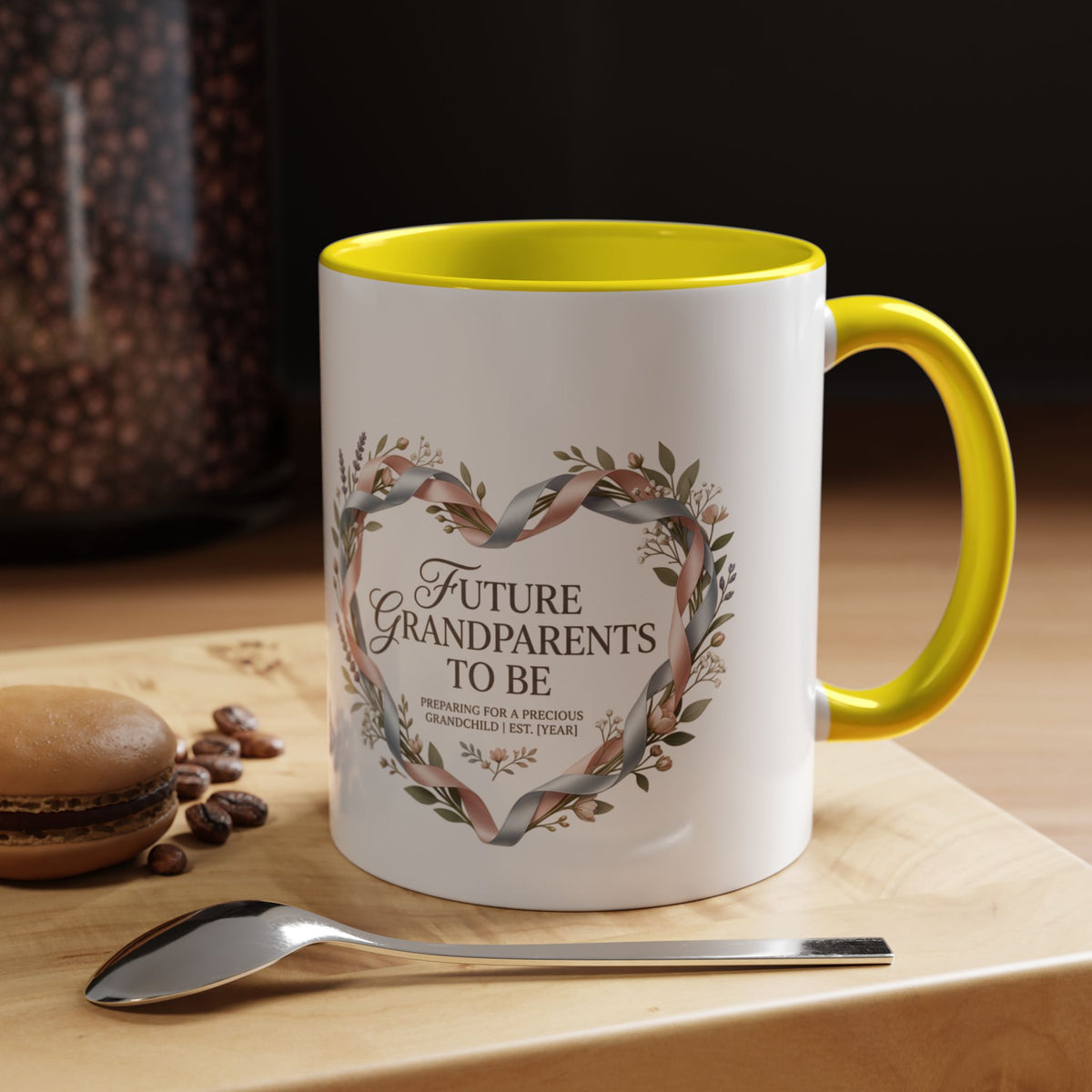 Future Grandparents To Be Accent Coffee Mug — Floral Heart Pregnancy Announcement Gift (11/15oz)