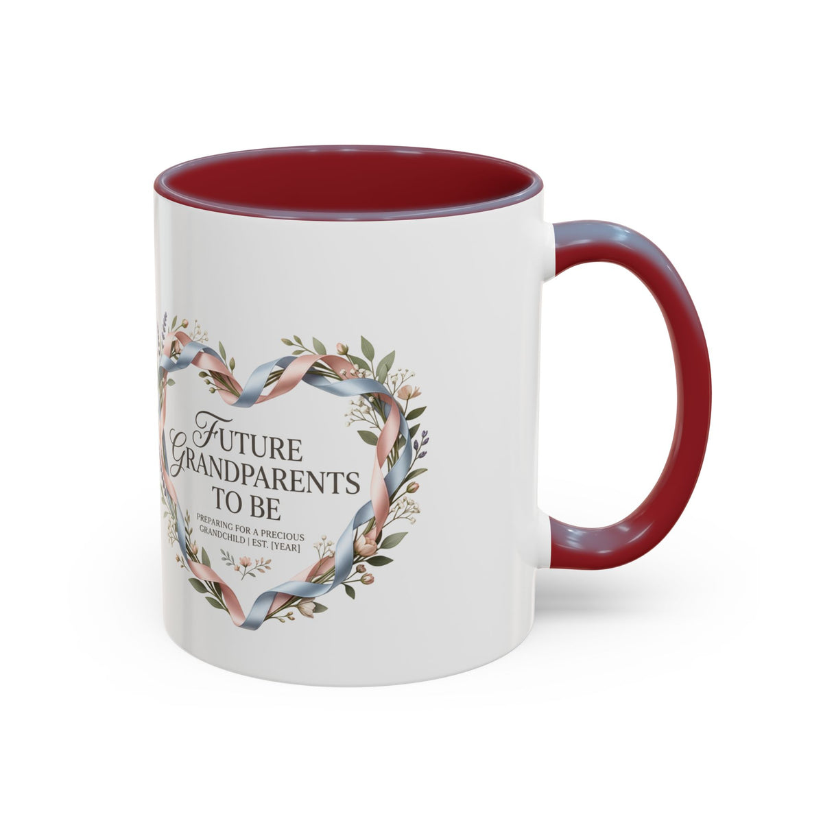 Future Grandparents To Be Accent Coffee Mug — Floral Heart Pregnancy Announcement Gift (11/15oz)