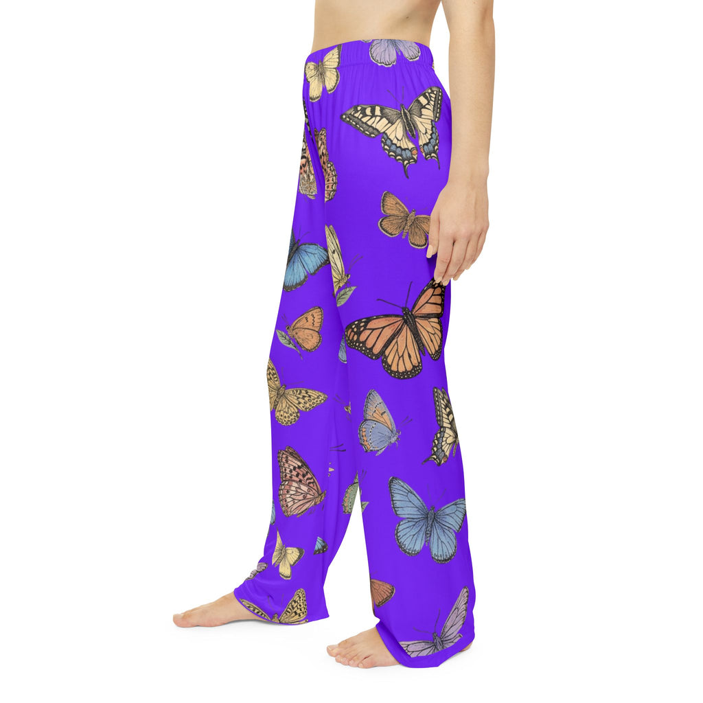 Butterfly Print Pajama Pants — Women's Cozy Purple Lounge Sleepwear