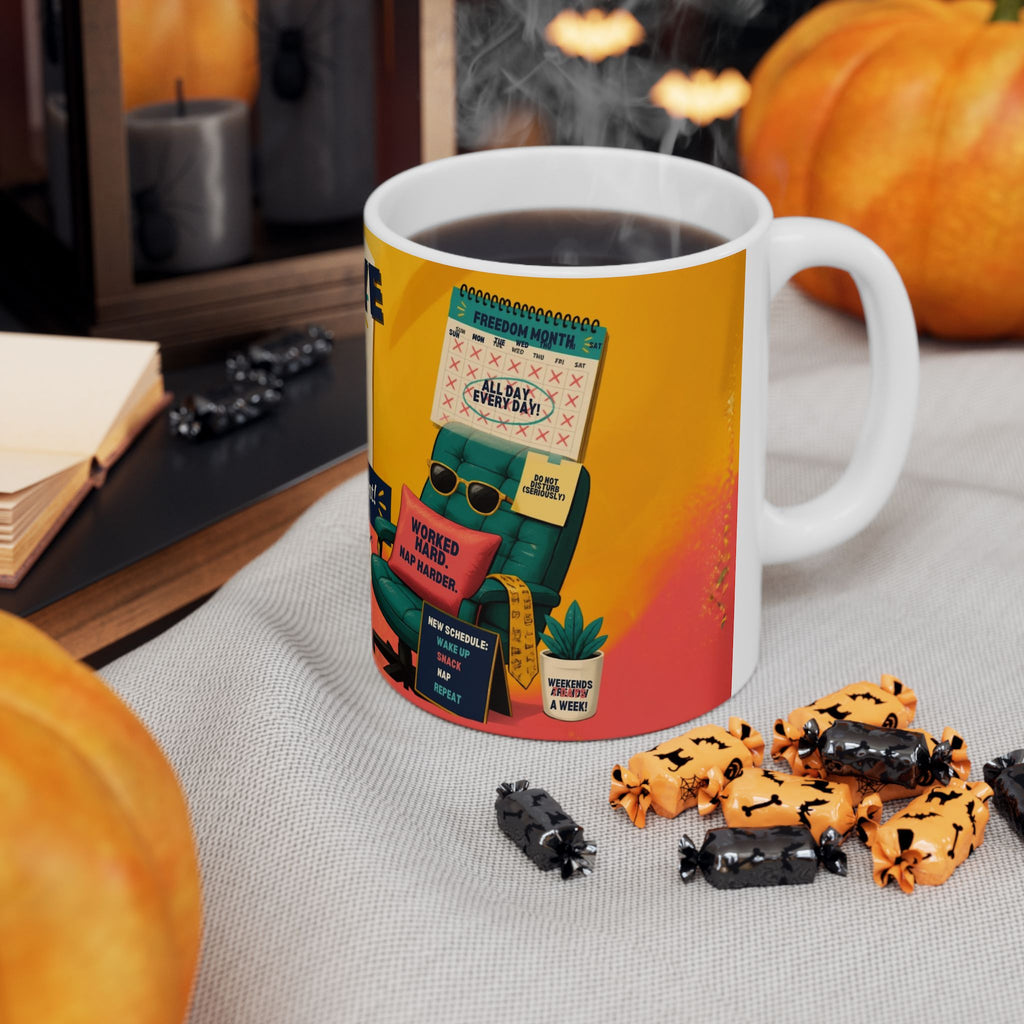 Retirement Mug — "Goodbye Meetings, Hello Naps" Ceramic Coffee Cup