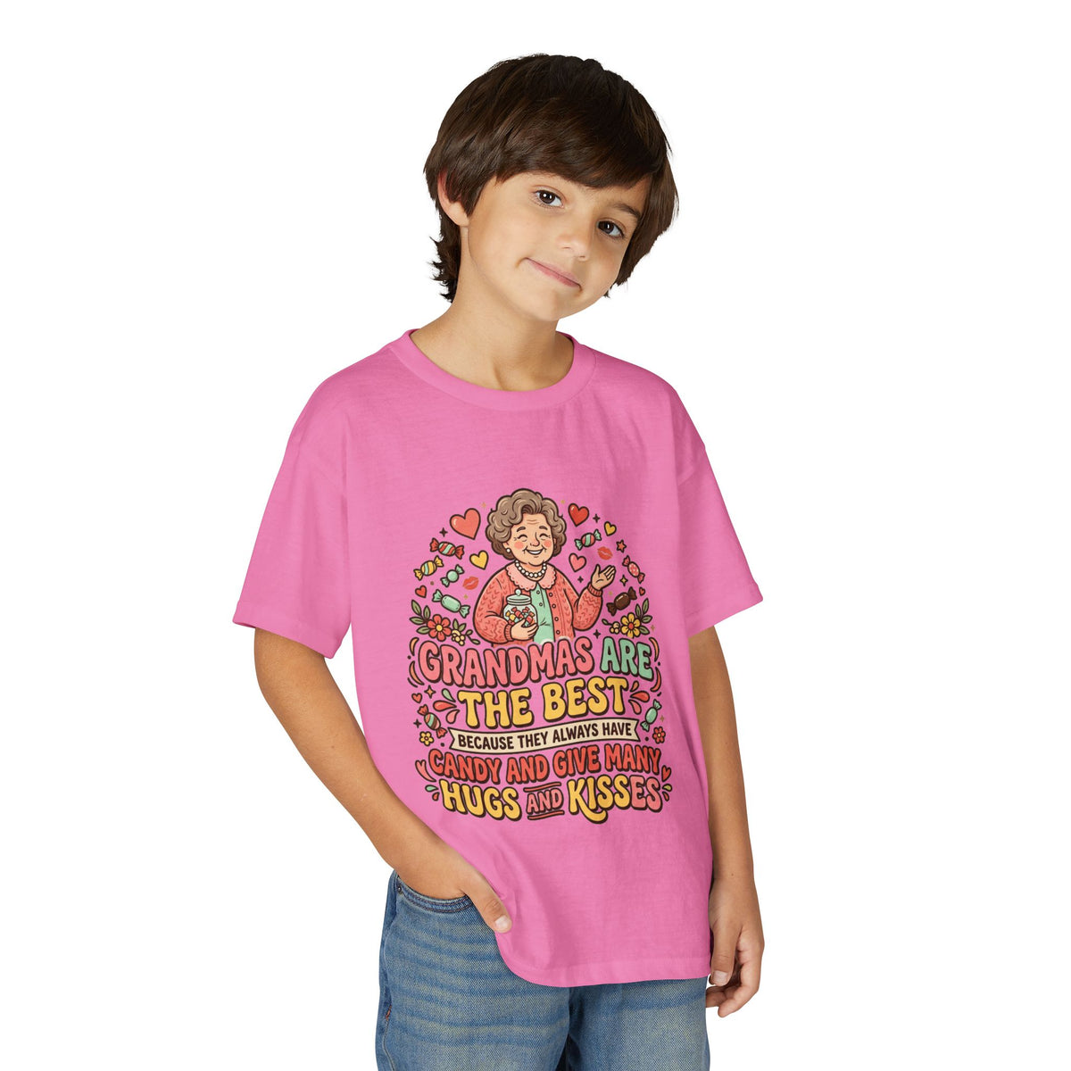 Grandmas Are The Best Kids' T-Shirt — Candy, Hugs & Kisses Design